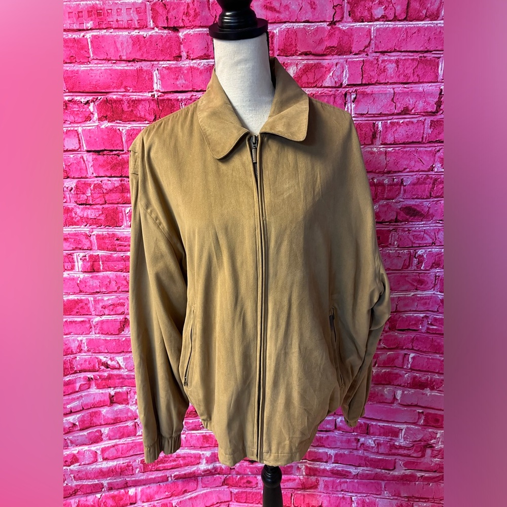 Weatherproof Mens Size Large Bomber Jacket Tan‎ Faux Suede Full Zip